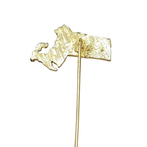 Massachusetts Shaped Stick Lapel Pin Gold Tone Vintage - Picture 3 of 4
